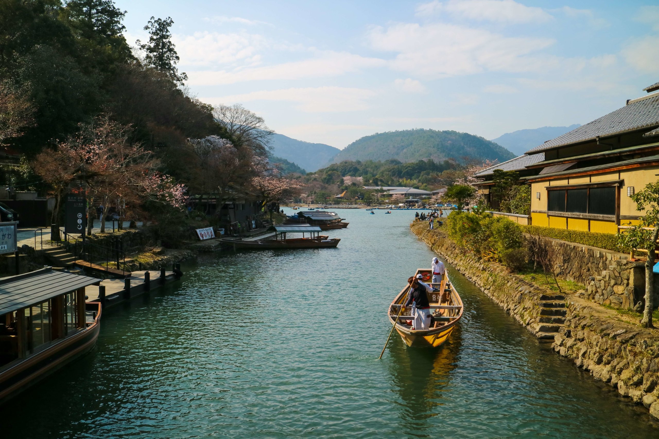 Traditional boat Katsura River Arashiyama Kyoto Japan