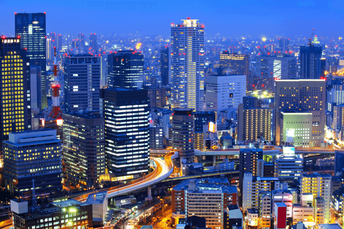 osaka cityscape skyscrapers night japan 1140