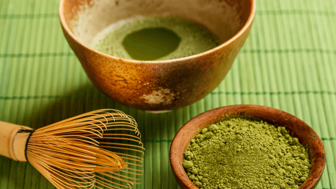 Matcha green tea with chasen whisk
